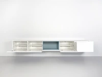 Tv-meubel incl. zwart frame + 2 cocons, raat, loef 275 ov, hoogglans wit - afbeelding 7 van  7