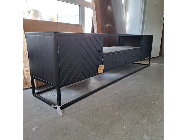 Tv meubel, mangohout, zwart - afbeelding 1 van  7