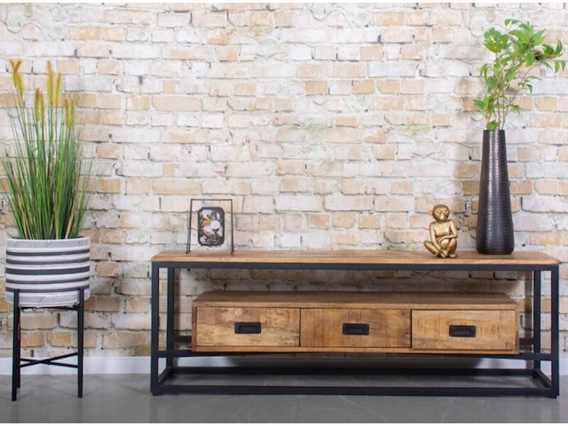 Tv meubel mangohout/stealframe - afbeelding 1 van  2