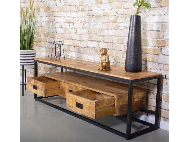 Tv meubel mangohout/stealframe - afbeelding 2 van  2