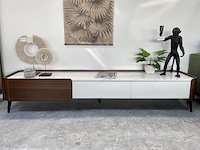 Tv-meubel met wit marmeren blad, by italia, walnoot / wit marmer - afbeelding 4 van  11