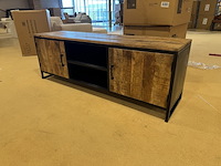 Tv-meubel, naturel mangohout, zwart metalen onderstel - afbeelding 1 van  3