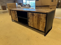 Tv-meubel, naturel mangohout, zwart metalen onderstel - afbeelding 2 van  3