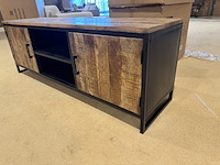 Tv-meubel, naturel mangohout, zwart metalen onderstel - afbeelding 3 van  3