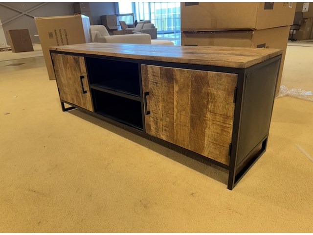 Tv-meubel, naturel mangohout, zwart metalen onderstel - afbeelding 2 van  3