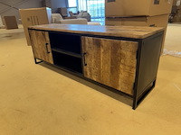 Tv-meubel, naturel mangohout, zwart metalen onderstel - afbeelding 2 van  3
