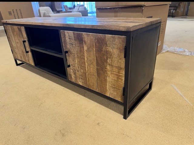 Tv-meubel, naturel mangohout, zwart metalen onderstel - afbeelding 3 van  3