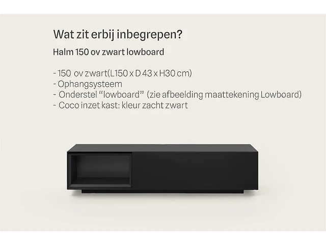 Tv-meubel, raat, halm 150 ov, zwart, met lowboard en 1 cocon - afbeelding 2 van  4