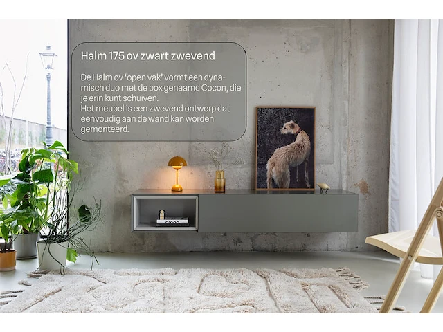 Tv-meubel, raat, halm 175 ov, zwart, met 2 cocons - afbeelding 1 van  4
