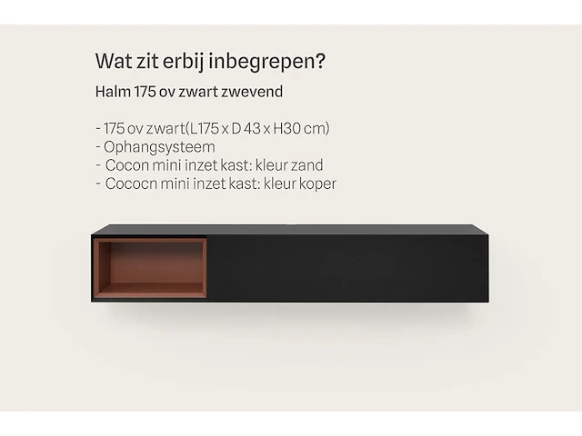 Tv-meubel, raat, halm 175 ov, zwart, met 2 cocons - afbeelding 2 van  4