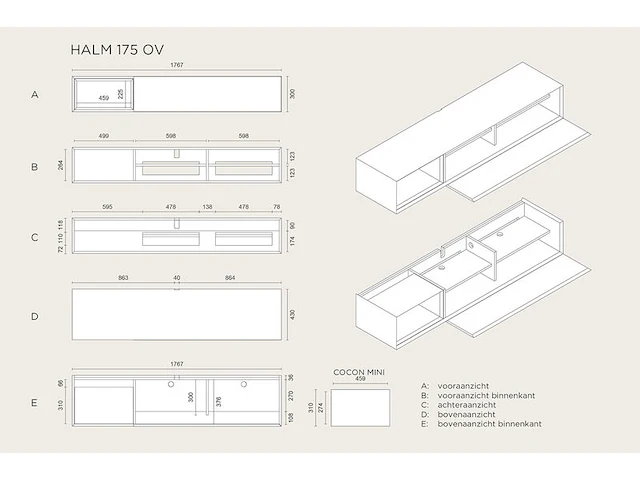 Tv-meubel, raat, halm 175 ov, zwart, met 2 cocons - afbeelding 4 van  4