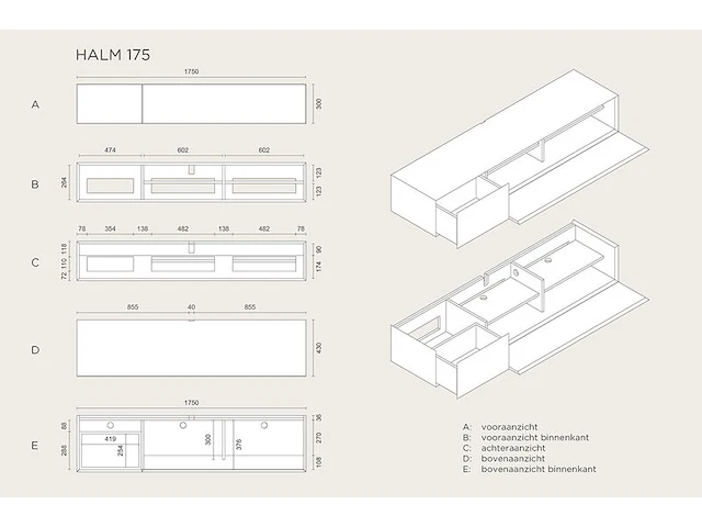 Tv-meubel, raat, halm 175, zwart, met lowboard - afbeelding 4 van  5