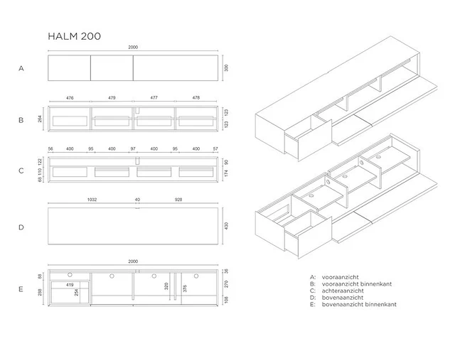 Tv-meubel, raat, halm 200, zwart - afbeelding 3 van  3