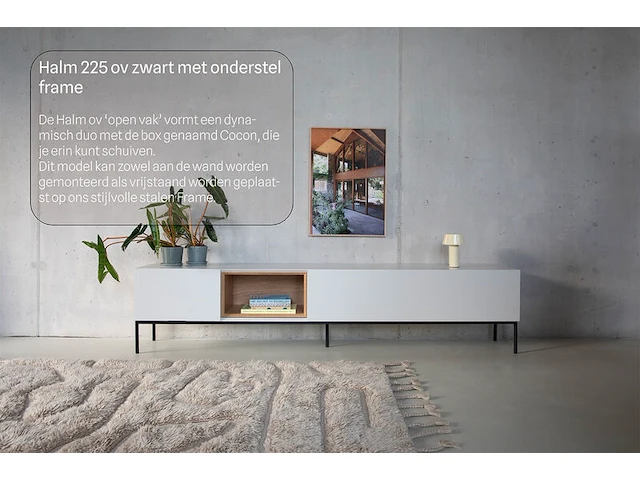 Tv-meubel, raat, halm 225 ov, zwart, met frame en 1 cocon - afbeelding 2 van  5