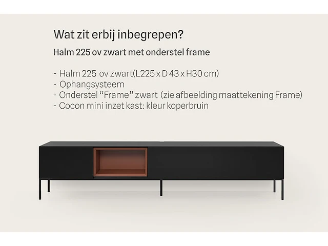 Tv-meubel, raat, halm 225 ov, zwart, met frame en 1 cocon - afbeelding 3 van  5