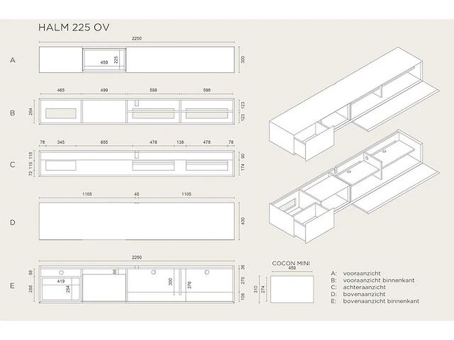 Tv-meubel, raat, halm 225 ov, zwart, met frame en 1 cocon - afbeelding 4 van  5