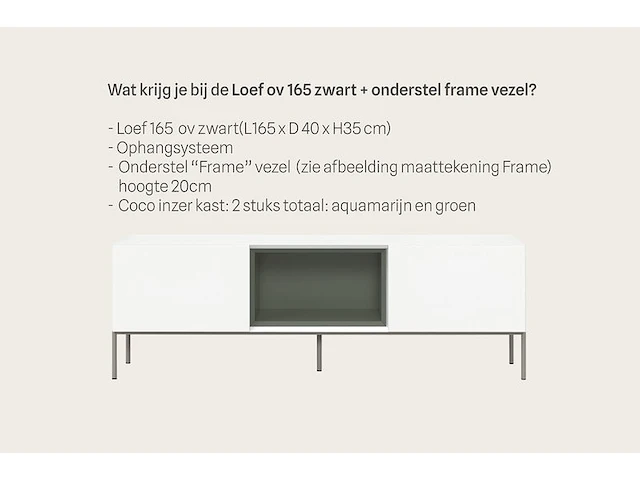 Tv-meubel, raat, loef 165 ov, wit, met frame en 2 cocons - afbeelding 2 van  5