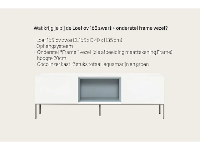 Tv-meubel, raat, loef 165 ov, wit, met frame en 2 cocons - afbeelding 3 van  5