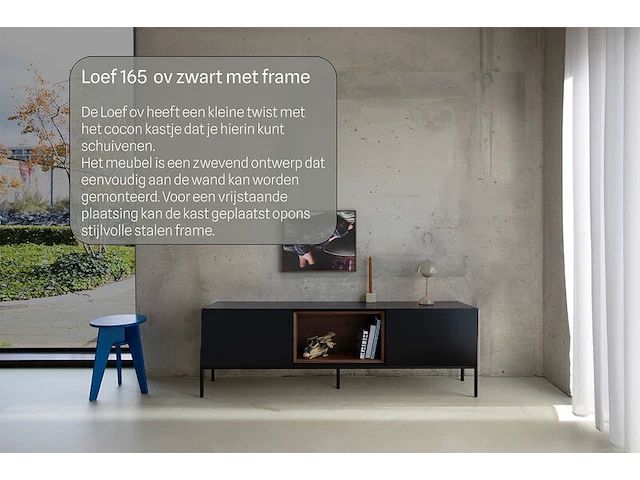 Tv-meubel, raat, loef 165 ov, zwart, met frame en 2 cocons - afbeelding 1 van  5