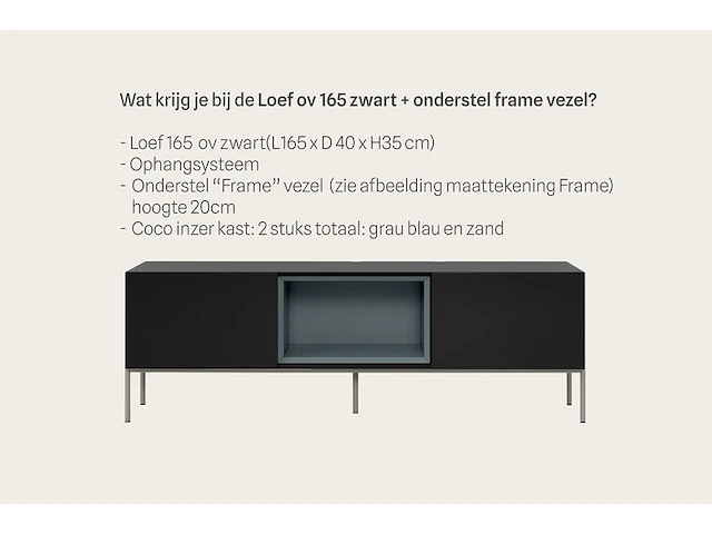 Tv-meubel, raat, loef 165 ov, zwart, met frame en 2 cocons - afbeelding 2 van  5