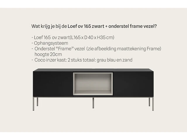 Tv-meubel, raat, loef 165 ov, zwart, met frame en 2 cocons - afbeelding 3 van  5