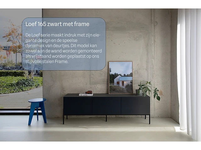 Tv-meubel, raat, loef 165, zwart, met frame - afbeelding 1 van  4