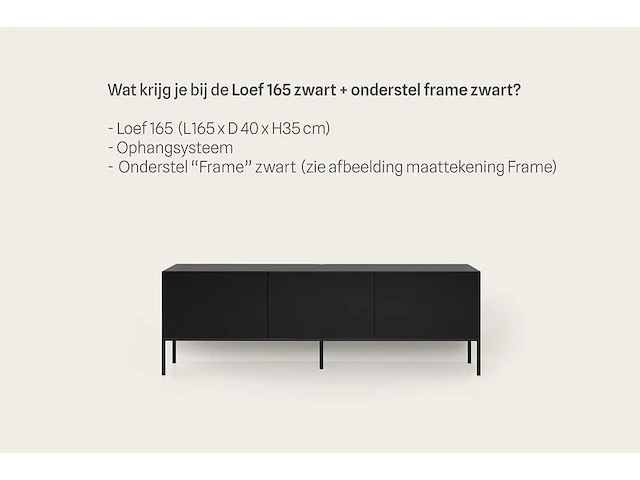 Tv-meubel, raat, loef 165, zwart, met frame - afbeelding 2 van  4