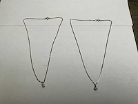 Twee 14k witgouden gourmet schakelcollier, met billjant geslepen diamant 0.10 ct. solitair hanger 5,3 gram. (2x) - afbeelding 1 van  5