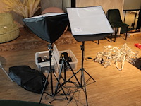 Twee fotolampen en camerastatief. - afbeelding 1 van  3