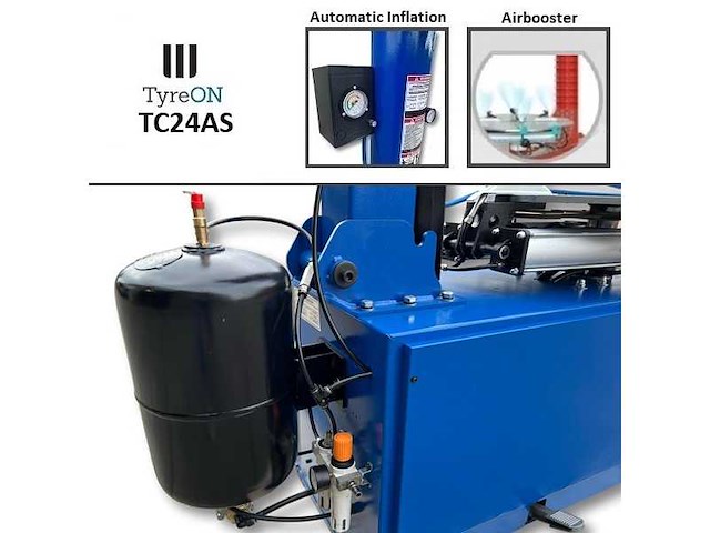 Tyreon tc24as heavy-duty banden demonteermachine met kantelende kolom en dubbele airbooster in de spanklauwen - afbeelding 6 van  28