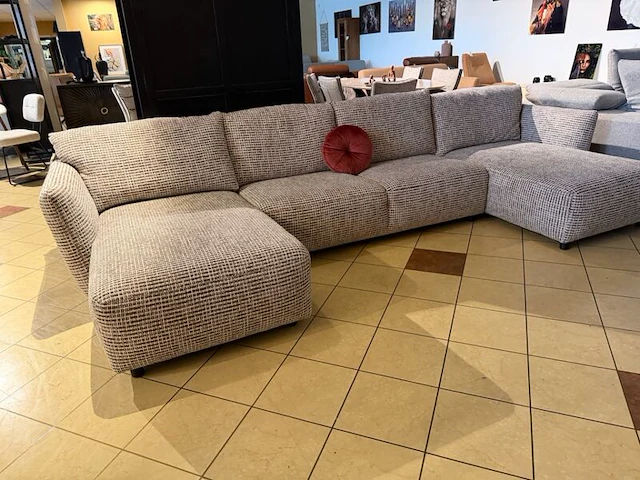 U-bank met 2 x lounge gemeleerd bruin/ beige - afbeelding 2 van  6
