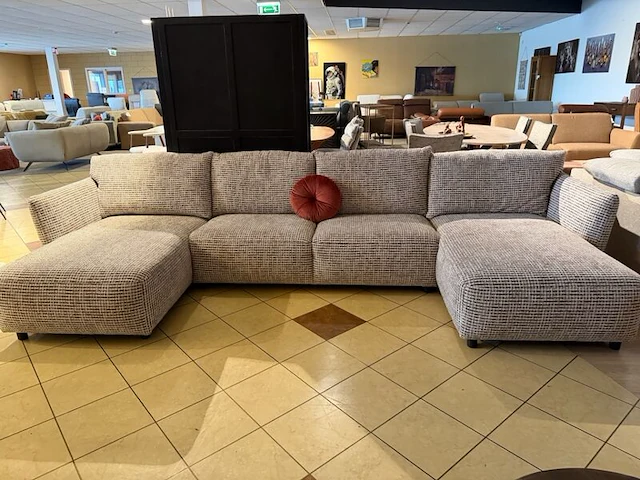 U-bank met 2 x lounge gemeleerd bruin/ beige - afbeelding 3 van  6