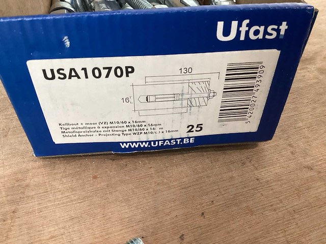 Ufast usa1070p keilbout + moer, m10/60x16 (1400x) - afbeelding 1 van  3