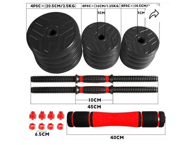 Uitgebreide fitness set met diverse gewichten cclife, zwart/rood - afbeelding 3 van  4