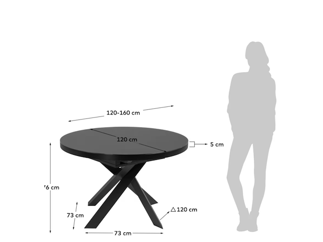 Uitschuifbare ronde glazen tafel met zwarte stalen poten ø 120 (160) cm, kave home, vashti - afbeelding 6 van  7