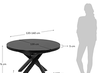 Uitschuifbare ronde glazen tafel met zwarte stalen poten ø 120 (160) cm, kave home, vashti - afbeelding 6 van  7