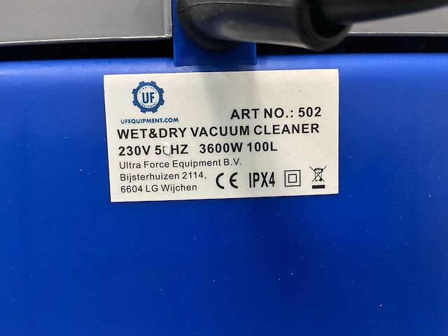 Ultra force equipemt 100l - 3600w industriële stofzuiger nat/droog - 3 motoren a 1200w per motor aan te zetten - afbeelding 10 van  10