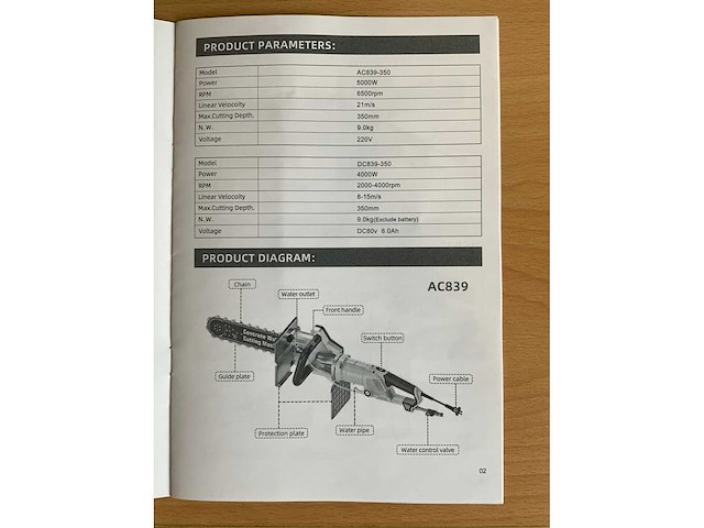 Ultra force equipment - betonzaag ac839 - 5000w - waterpomp - 6500rpm - afbeelding 11 van  20