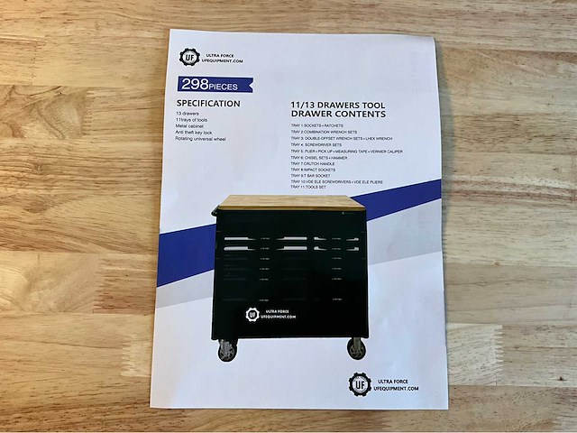 Ultra force equipment - gereedschapswagen 13 laden gevuld met 298 pcs gereedschap - afbeelding 19 van  25