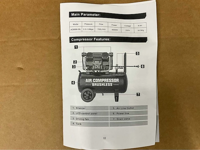 Ultra force equipment compressor ac9099-39l - 2 motoren 4000w - aluminium tank - brushless - olievrij - eco stand - afbeelding 20 van  27