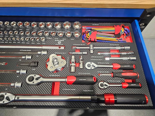 Ultra force equipment gereedschapswagen 12 laden 293 pcs gereedschap - heavy duty jumbo - afbeelding 31 van  32