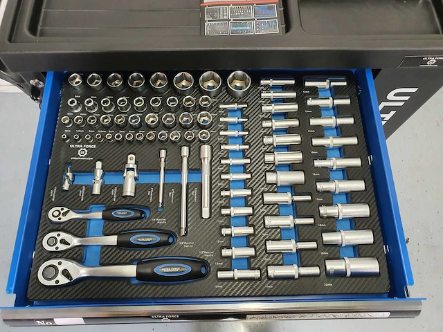 Ultra force equipment gereedschapswagen 7 laden 260 pcs gereedschap - 2 sleutels - afbeelding 16 van  18