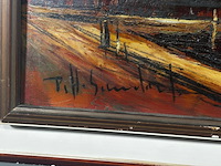 Uniek, gesigneerd olieverfschilderij met havengezicht & zeilboten - 20e eeuw - afbeelding 15 van  17