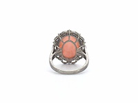 Unieke ring met diamanten en centraal koraal - afbeelding 7 van  10