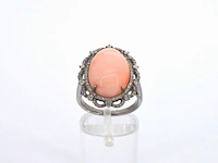 Unieke ring met diamanten en centraal koraal - afbeelding 9 van  10