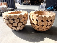 Unieke teak bloempot boomstammetjes (2x) - afbeelding 1 van  3