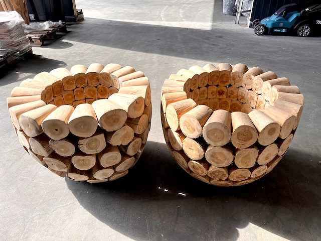 Unieke teak bloempot boomstammetjes (2x) - afbeelding 2 van  3