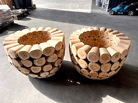 Unieke teak bloempot boomstammetjes (2x) - afbeelding 2 van  3