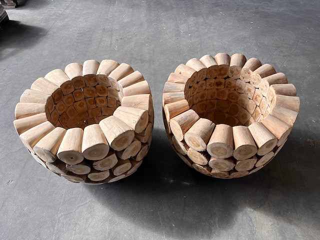 Unieke teak bloempot boomstammetjes (2x) - afbeelding 3 van  3
