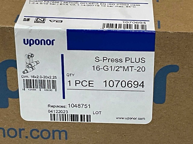 Uponor s press plus 1070694 plintaansluiting 16x1/2"bt.x20mm (10x) - afbeelding 3 van  3